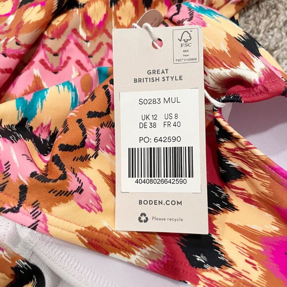 NWT Boden Aztec Print Cap Sleeve Tie Front One Piece Swimsuit Size 8 - Picture 9 of 9